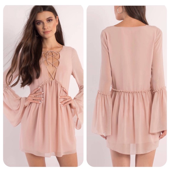 Tobi Dresses & Skirts - Tobi Rose Pink Addy Lace Up Mini Dress Bell Sleeve
